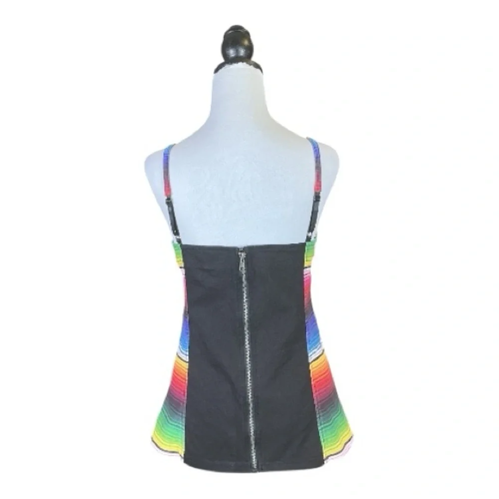 Royal Bones Rainbow Serape Striped 100% Cotton Spaghetti Strap Top XXL - Picture 3 of 10